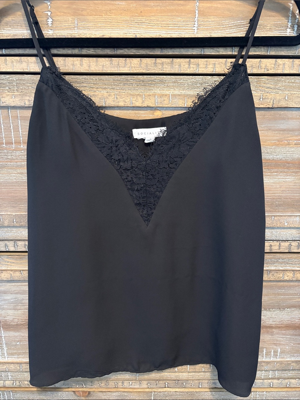 Socialite Black Lace-Inset Slip Tank